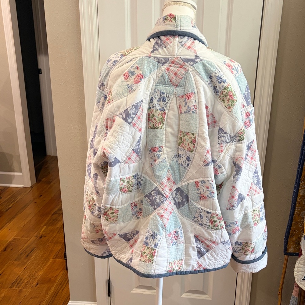 Quilted Patchwork Open-Front Jacket - Pastel Flor… - image 2